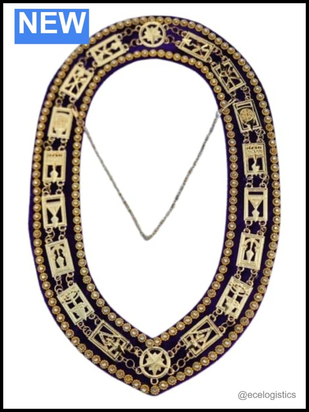 Masonic Chain Collar Metal Rhinestones Classic Necklace